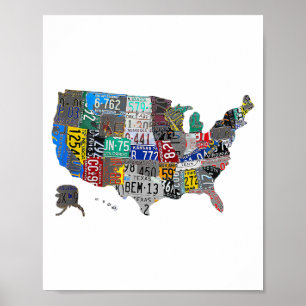 US American United States Map Flag License Bord A Poster