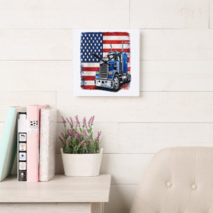 US Amerikaanse Vlag Semi Truck Bestuurder Vierkante Klok