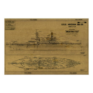 US ARIZONA Battleship Blueprint 1934 Perfect Poster