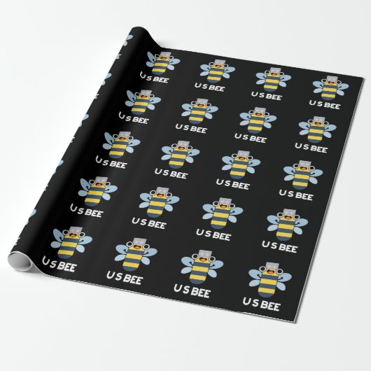 US Bee Funny USB Technical Pun Dark BG Cadeaupapier (Uitgerold)