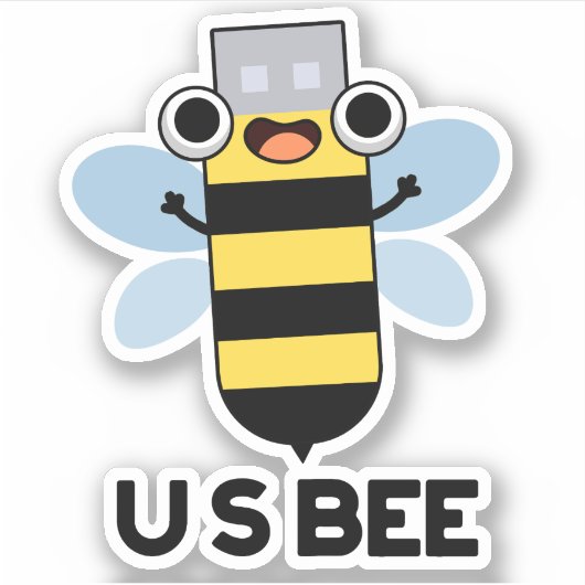 US Bee Funny USB - Technisch woordspun Sticker (Voorkant)