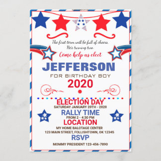 US BIRTHDAY BOY ELECTION BIRTHDAY INVITATION KAART