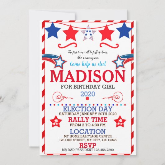 US BIRTHDAY GIRL ELECTION BIRTHDAY INVITATION (Devant)