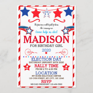 US BIRTHDAY GIRL ELECTION BIRTHDAY INVITATION