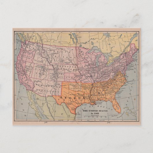  US Civil War Era Map 1861 Briefkaart (Voorkant)