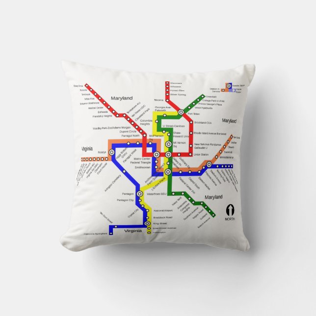 US DC Metro Subway Map Pillow Kussen (Voorkant)