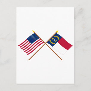 US en North Carolina Crossed Flags Briefkaart