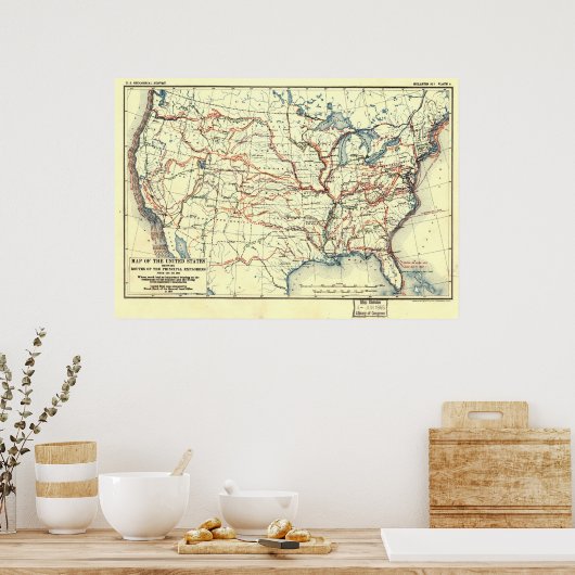 US Exploration Routes Poster (Keuken)