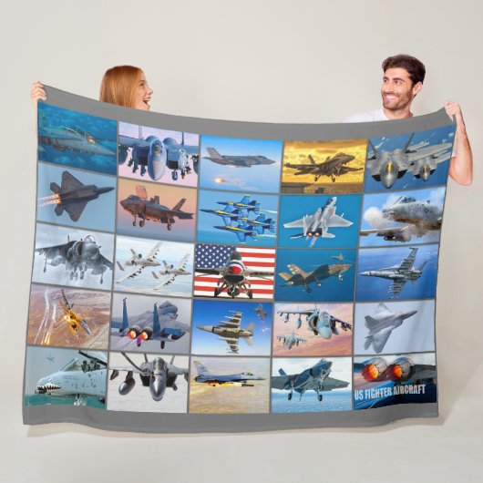 US FIGHTER VLIEGTUIG "MONTAGE" FLEECE DEKEN (In situ)