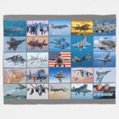 US FIGHTER VLIEGTUIG "MONTAGE" FLEECE DEKEN (Voorkant (Horizontaal))