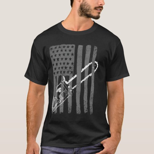 Us Flag Chainsaw Woodworker Logger T-shirt (Voorkant)