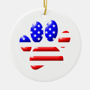 US Flag Dog Paw drukt rood en wit af Keramisch Ornament
