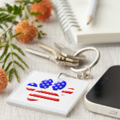 US Flag Dog Paw Print Sleutelhanger (Voorkant Rechts)