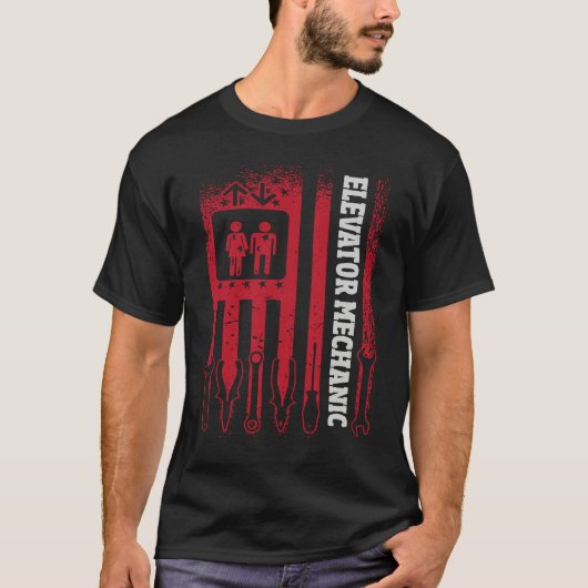 Us Flag Elevator Mechanic T-shirt (Voorkant)