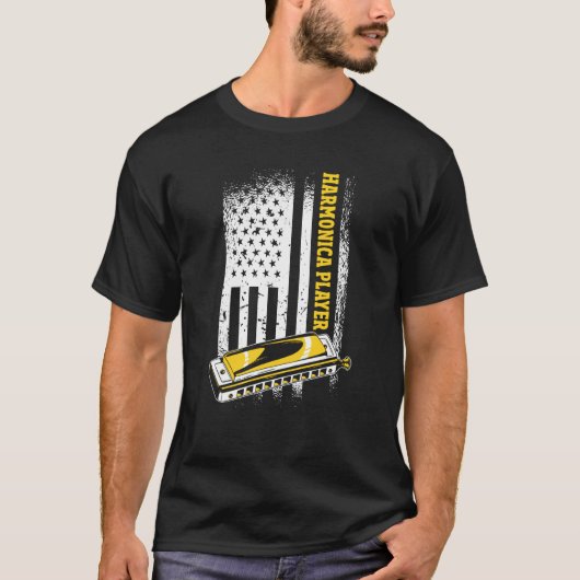 US Flag Harmonica Player T-shirt (Voorkant)