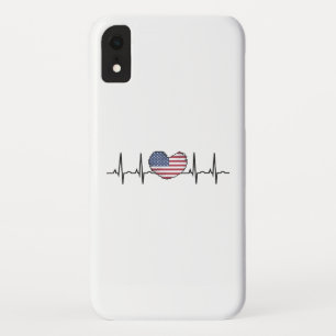 US Flag Heartbeat ECG Electrocardiografie iPhone XR Hoesje
