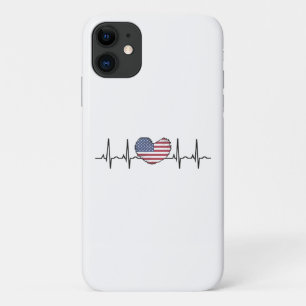 US Flag Heartbeat ECG Electrocardiografie iPhone 11 Hoesje