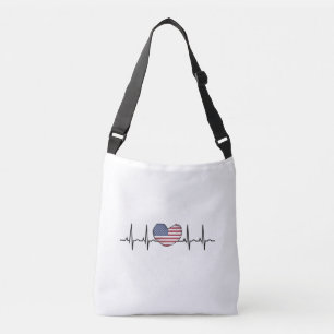 US Flag Heartbeat ECG Electrocardiografie Crossbody Tas