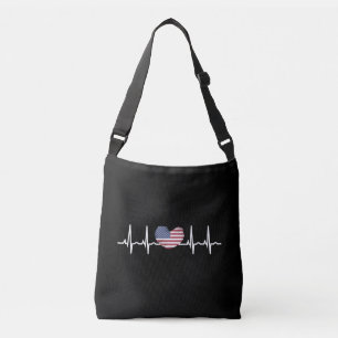 US Flag Heartbeat ECG Electrocardiografie Crossbody Tas