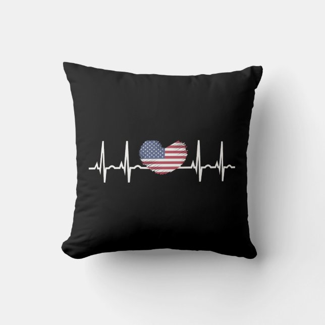 US Flag Heartbeat ECG Electrocardiografie Kussen (Voorkant)