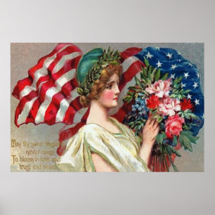 US Flag Lady Liberty Wreatorial Day Poster