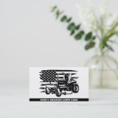 *~* US Flag Lawn Mower Black White Lawn Care  Visitekaartje (Staand voorkant)