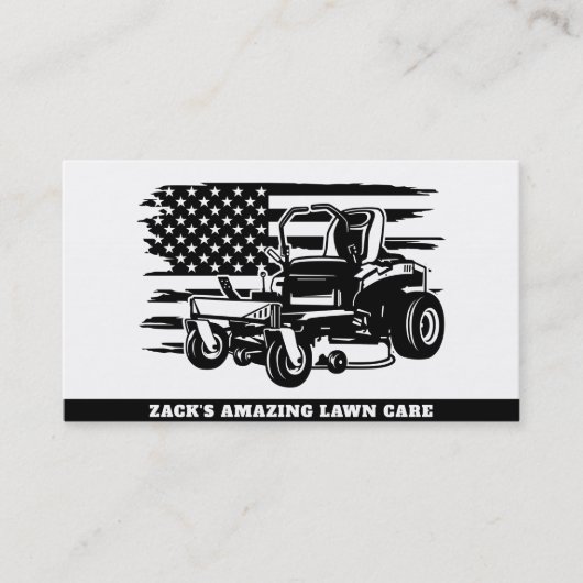 *~* US Flag Lawn Mower Black White Lawn Care  Visitekaartje (Voorkant)