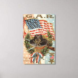 US Flag Medaille Zwaard Geweer Krans Canvas Afdruk