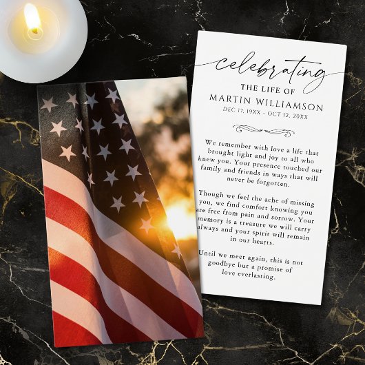 US Flag Memorial Sympathy Funeral Prayer Card