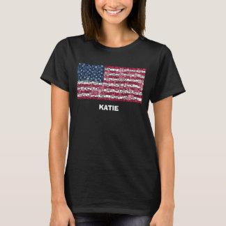 US Flag Mozaïek Design (White Text) T-shirt voor d