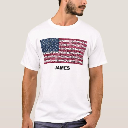 US Flag Mozaïek Design (Zwarte tekst) T-shirt (Voorkant)
