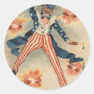 US Flag oom Sam Fireworks Firecracker Ronde Sticker