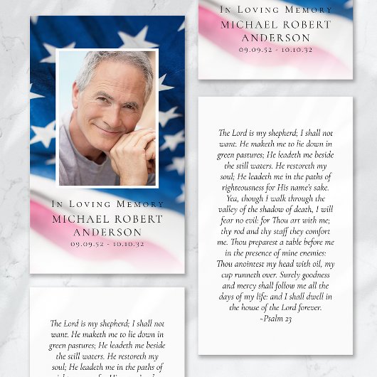 US Flag Photo Memorial Prayer Kaart