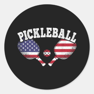 US Flag Pickleball Speler  Pickle Ball Love Ronde Sticker