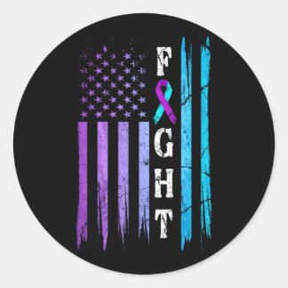Us Flag Preventie Bewustzijn Strijd Draag Paars Ronde Sticker
