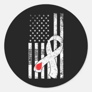 US Flag Ribbon Type 1 Diabetes Awareness Diabetic Ronde Sticker