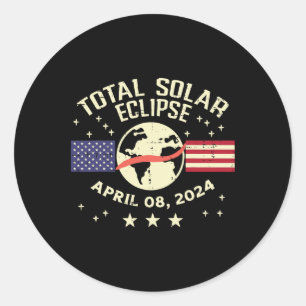 US Flag Solar Eclipse 2024 Totality April 8 Mannen Ronde Sticker