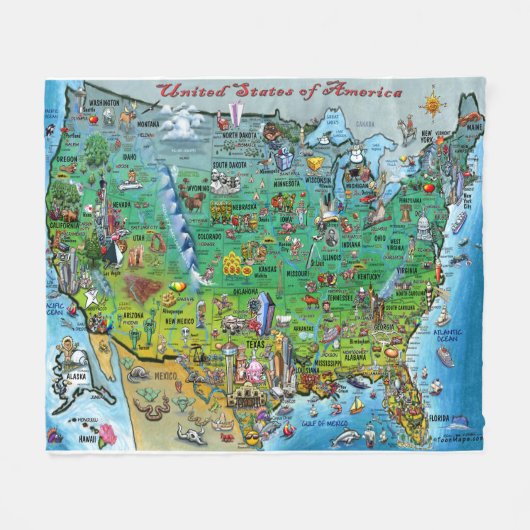 US Fun Map Fleece Deken (Voorkant (Horizontaal))