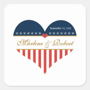 US Heart Flag Militair Weddenschap Aangepaste Stic Vierkante Sticker