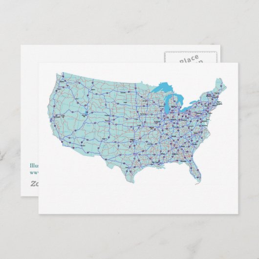 US Interstate Map Briefkaart (Voorkant / Achterkant)