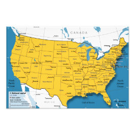 US Kaart US Kaart met staatsnamen en hoofdsteden Foto Afdruk