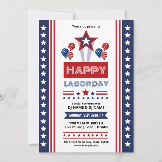 Us Labor Day-evenement uitnodiging template (Voorkant)