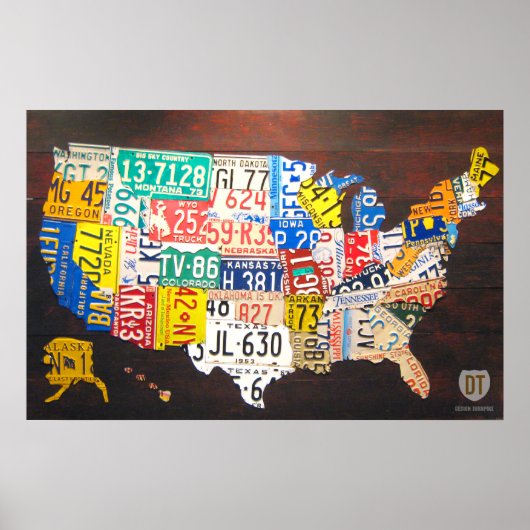 US License Bord Map Poster (Voorkant)