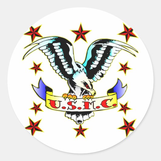 US.M.C. Old School Eagle Tattoo 2 Ronde Sticker (Voorkant)