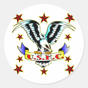 US.M.C. Oude School Eagle Tattoo 2 Ronde Sticker