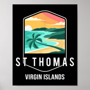 US Maagdeneilanden Strand Zonsondergang Palmboom S Poster