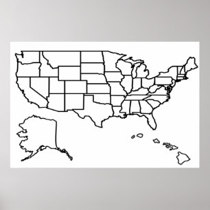 US Map Blank Outline Verenigde Staten Poster