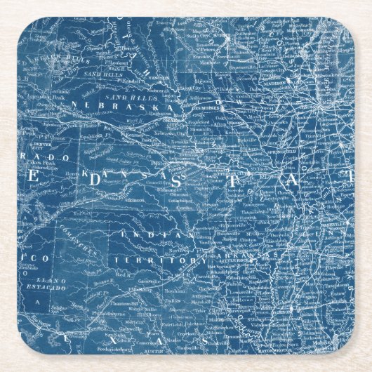 US Map Blueprint Vierkante Kartonnen Onderzetter (Voorkant)