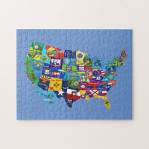 US MAP met vlaggen Legpuzzel