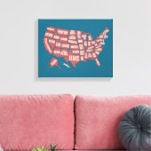 US Map | Typografie Canvas Afdruk (Insitu (Woonkamer))